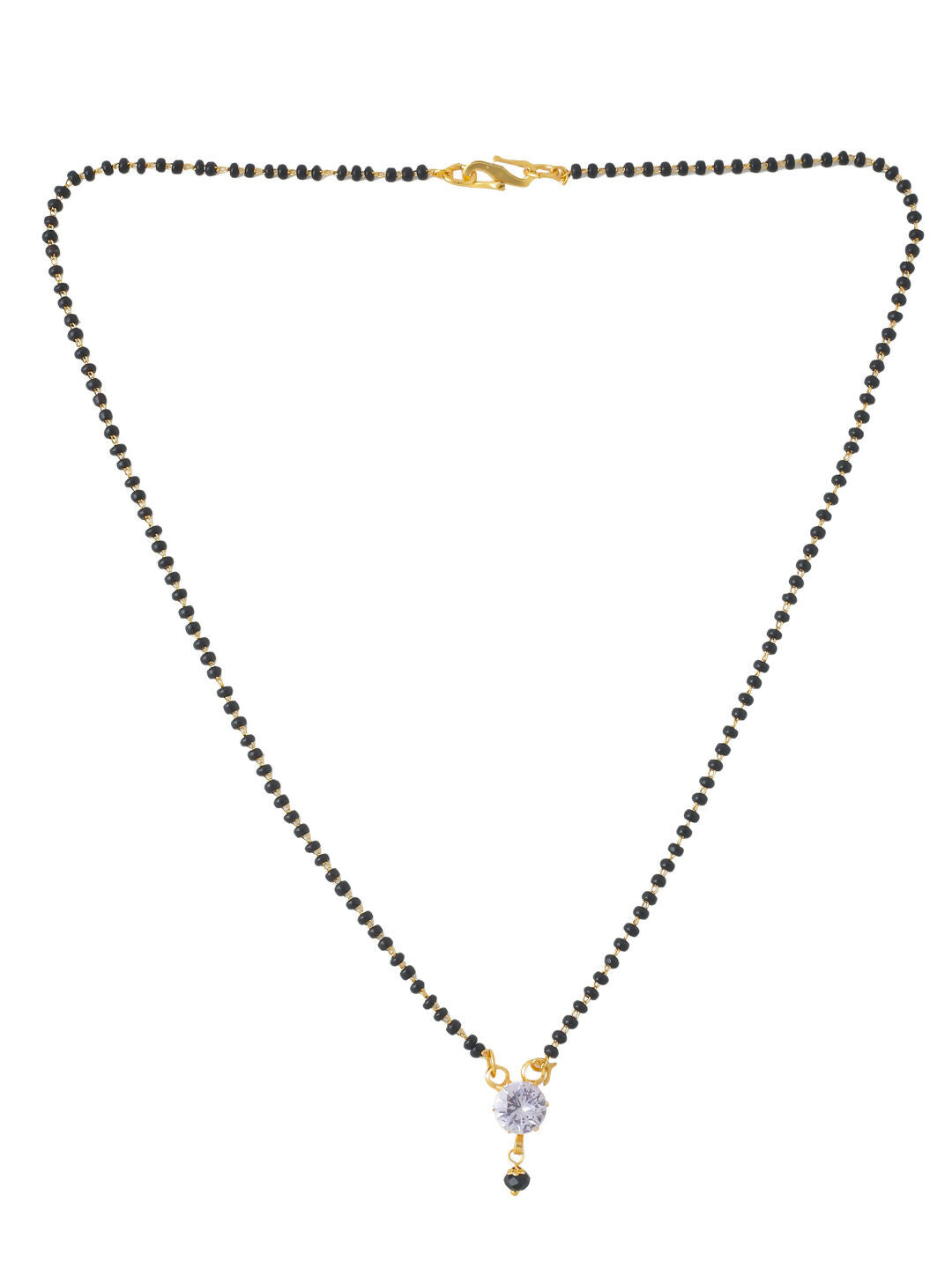 NVR Women's's Set of 2 Black Gold-Polished Beaded Mangalsutra With Ad Stone | Swadesiicart