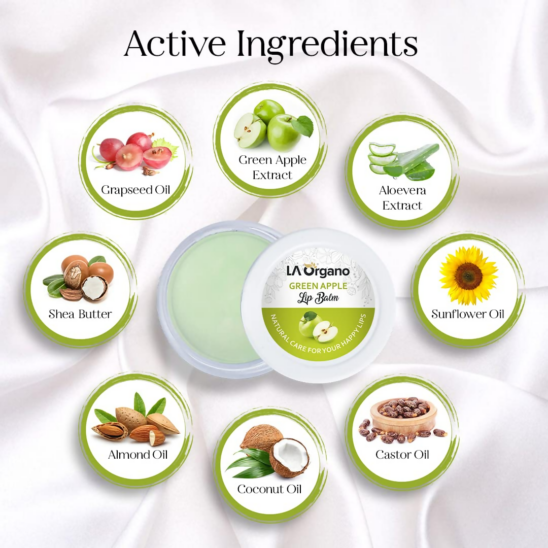LA Organo Green Apple Lip Balm For Dry Chapped Lips | Swadesiicart