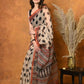 Very Much Indian Handblock Printed Cotton Saree With Natural Dyes - White | Swadesiicart