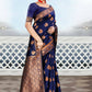 DEIANA'S Beautiful Designer Golden zari Soft Lichi Silk Saree - Blue - Swadesiicart