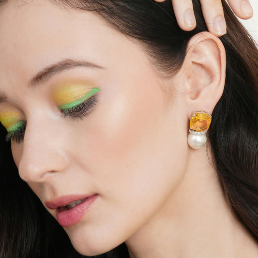 Yellow Pearl Studs- Ruby Raang | Swadesiicart