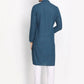 Manyavar Men Blue & White Chikankari Embroidered Kurta with Pyjamas | Swadesiicart