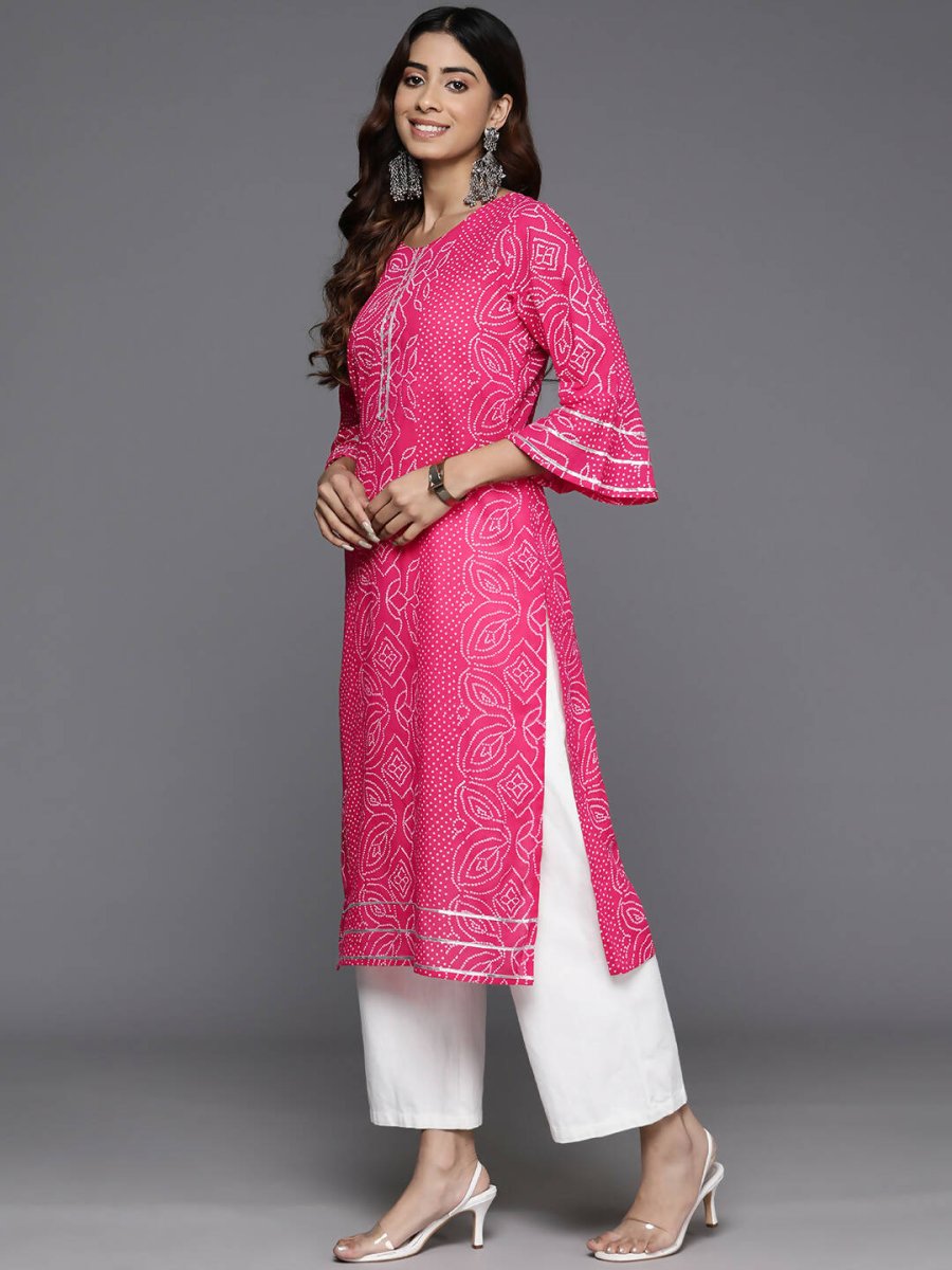 Ahalyaa Women Beige Floral Printed Regular Gotta Patti Kurta - Pink | Swadesiicart