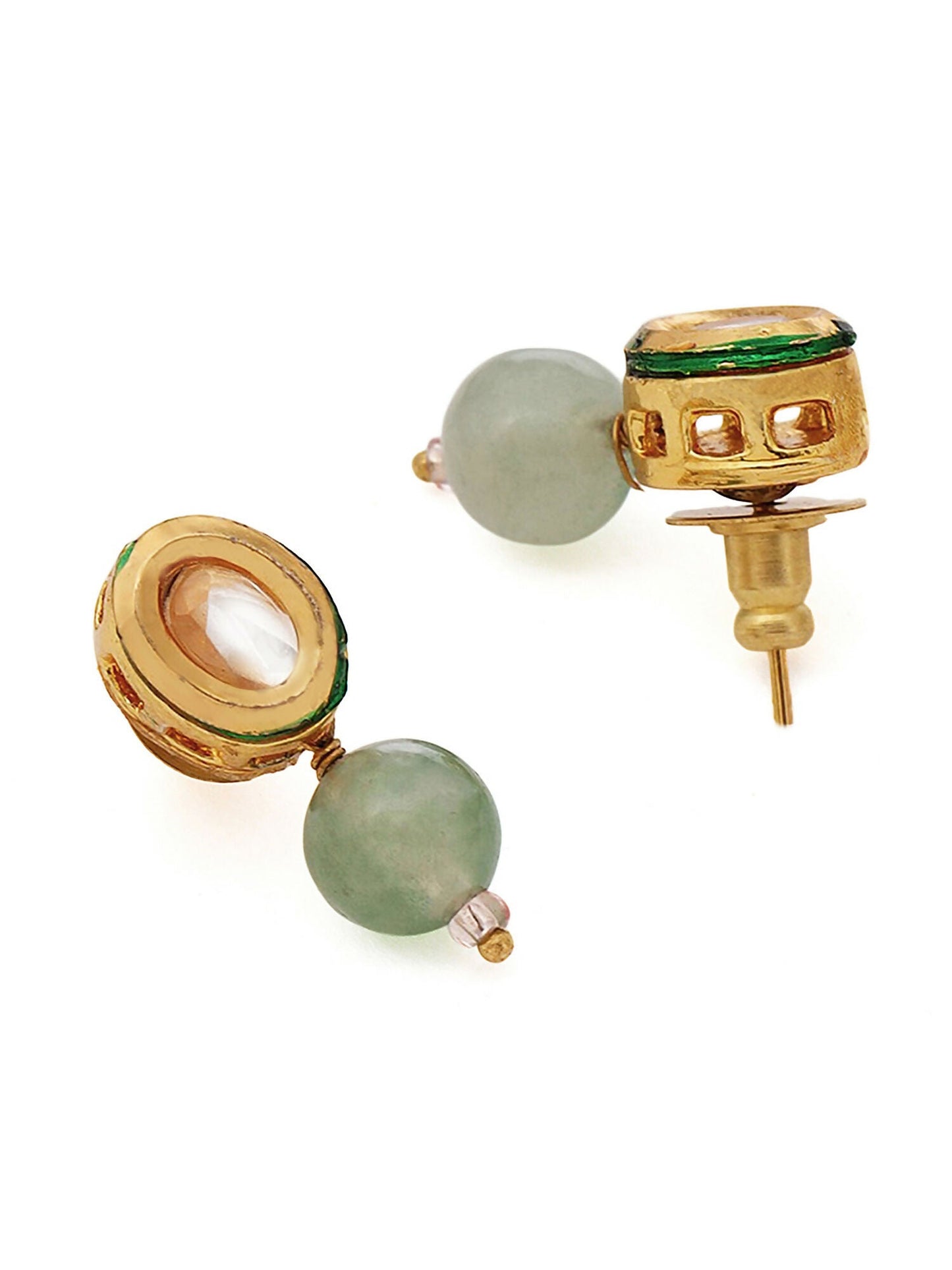 Ruby Raang Green Aventurine Kundan Studs | Swadesiicart