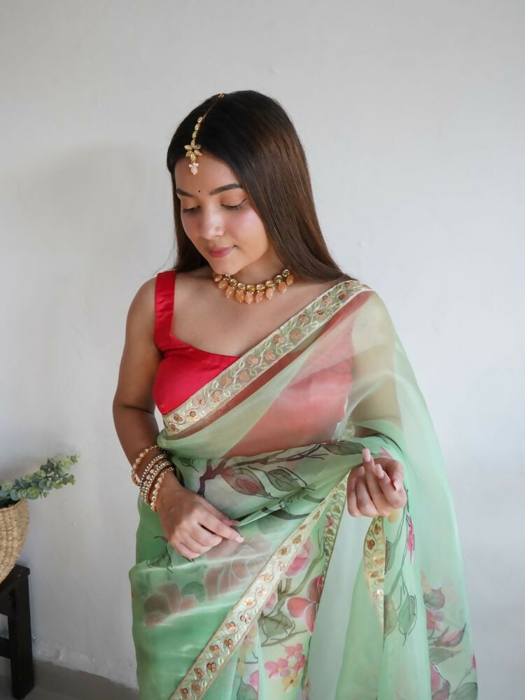 Vamsee Nilam Green Organza Saree - Swadesiicart