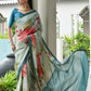 Vishnu Weaves Women's Firozi Satin Silk Printed Saree with Blouse - Swadesiicart