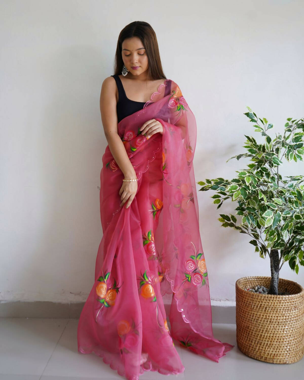 Vamsee Pink Organza Saree - Swadesiicart