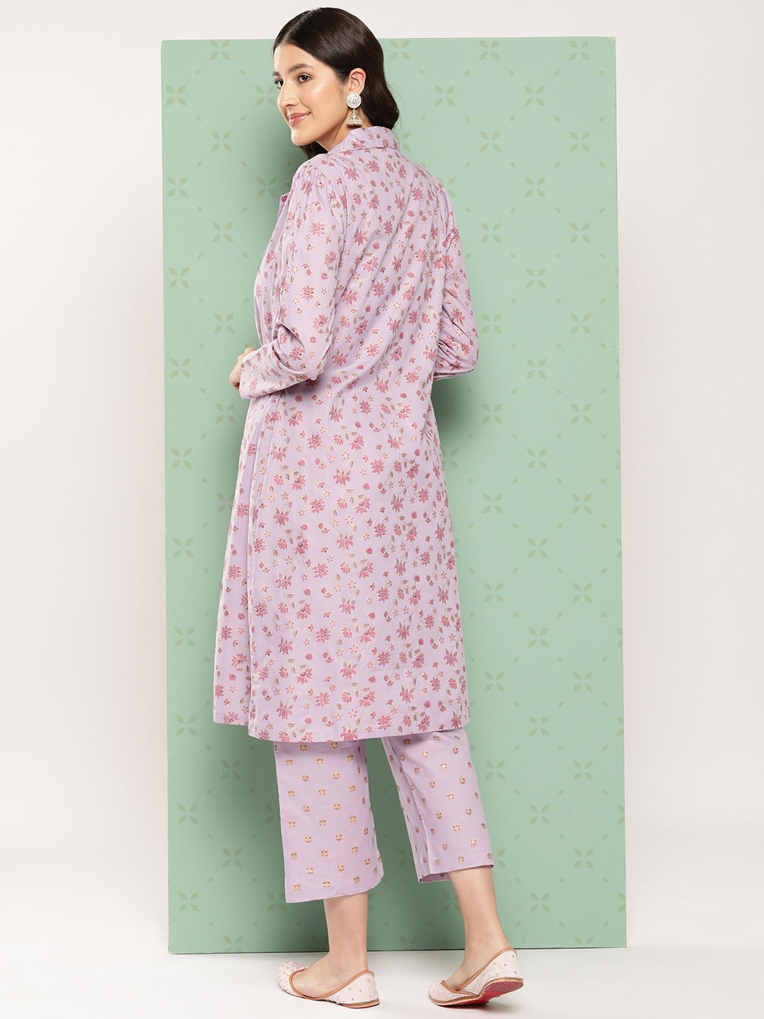 Yufta Women Printed Cotton Top with Trousers with Shrug - Swadesiicart