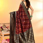 Joban Fashion Maroon & Black Plain With Weaving Border Banarasi Silk Sarees | Swadesiicart