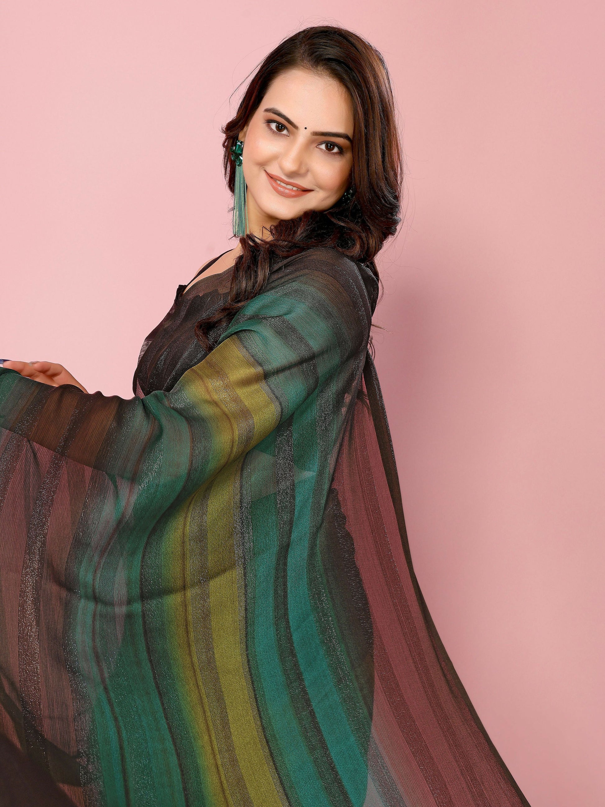Attractive These Party Wear Ready To Wear Saree - Green | Swadesiicart