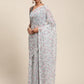 Ahalyaa Women's Grey Chiffon Digital Print Floral Saree | Swadesiicart