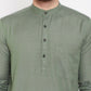 Even Apparels Green Color Linen Linen Men's Kurta With Band Collar | Swadesiicart