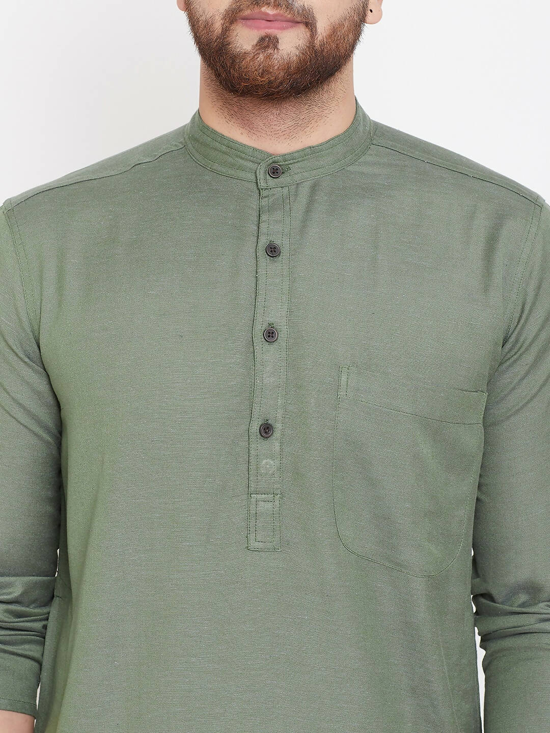 Even Apparels Green Color Linen Linen Men's Kurta With Band Collar | Swadesiicart
