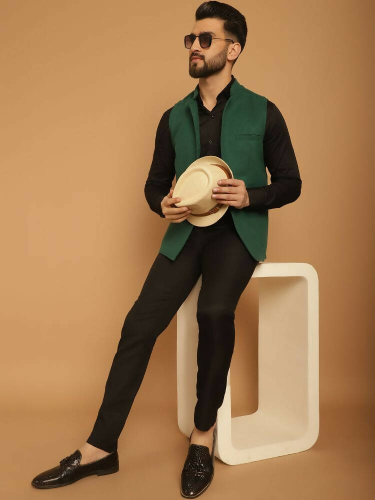 Even Apparels Pure Wool Nehru Jacket - Green | Swadesiicart