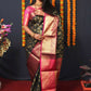Jyoti Fashion Women's Black Kanjivaram Silk Zari Woven Saree with Blouse | Swadesiicart