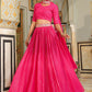 Janasya Pink Georgette Foil Print Lehenga Choli Dupatta | Swadesiicart