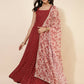 Janasya Women's Red Georgette Foil Printed Festive Anarkali Kurta Set | Swadesiicart