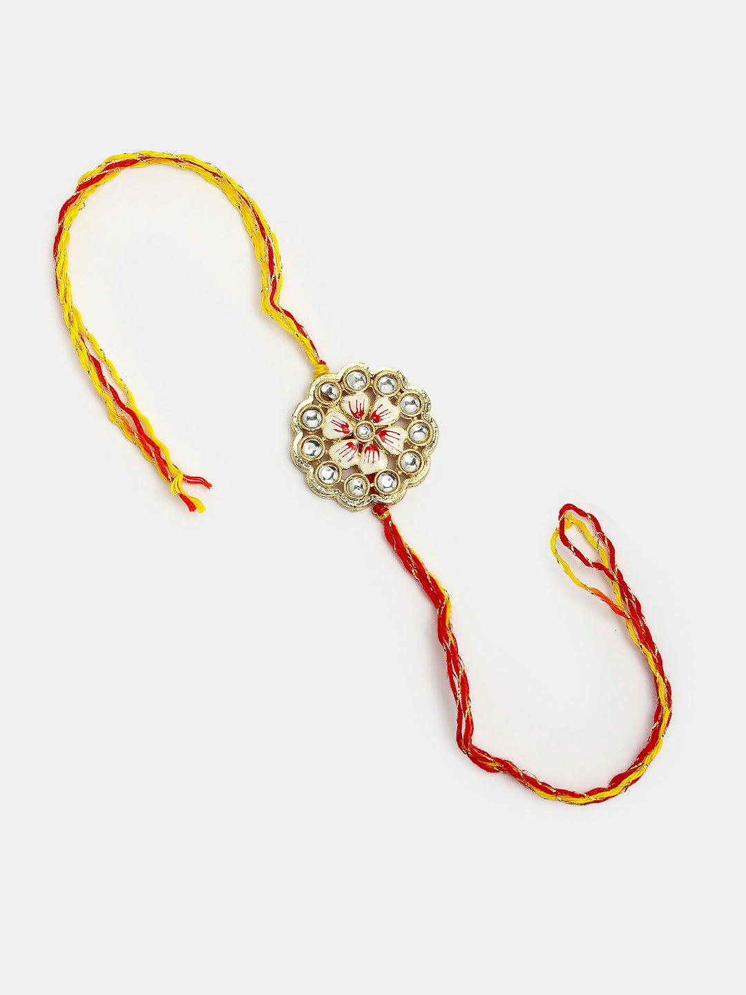 NVR Women & Men Set of 2 Gold Kundan-Studded Bhaiya Bhabhi Rakhi Set With Roli Chawal | Swadesiicart