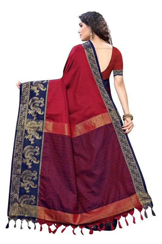 Vamika Banarasi Jacquard Weaving Red Saree (DHONI RED) | Swadesiicart