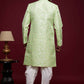 Raivat Ethnic Banarasi Jacquard Embroidery Semi Indo Western Sherwani In Pista Green Colour | Swadesiicart