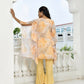 Vaasva Women's Lemon Georgette Marble Print Kaftan Pant Set | Swadesiicart