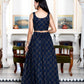 Miravan Women's Blue Abstract Print Crop Top And Side Slit A-Line Skirt Co-Ord Set - Swadesiicart
