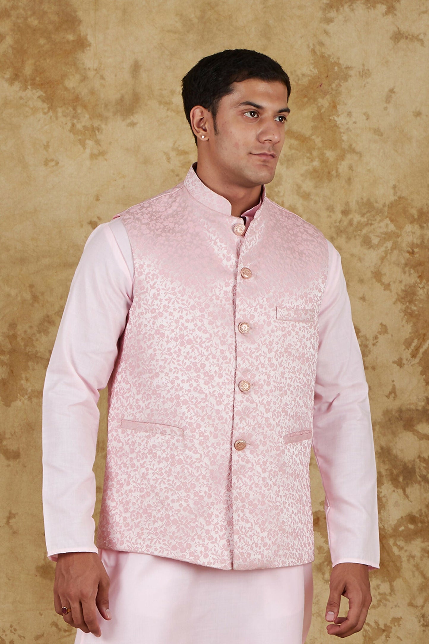 Bluesaanchi Men's Jacquard Misty Rose Waistcoat | Swadesiicart