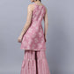 Myshka Women Peach-Coloured White Floral Printed Kurta with Sharara With Dupatta Set | Swadesiicart