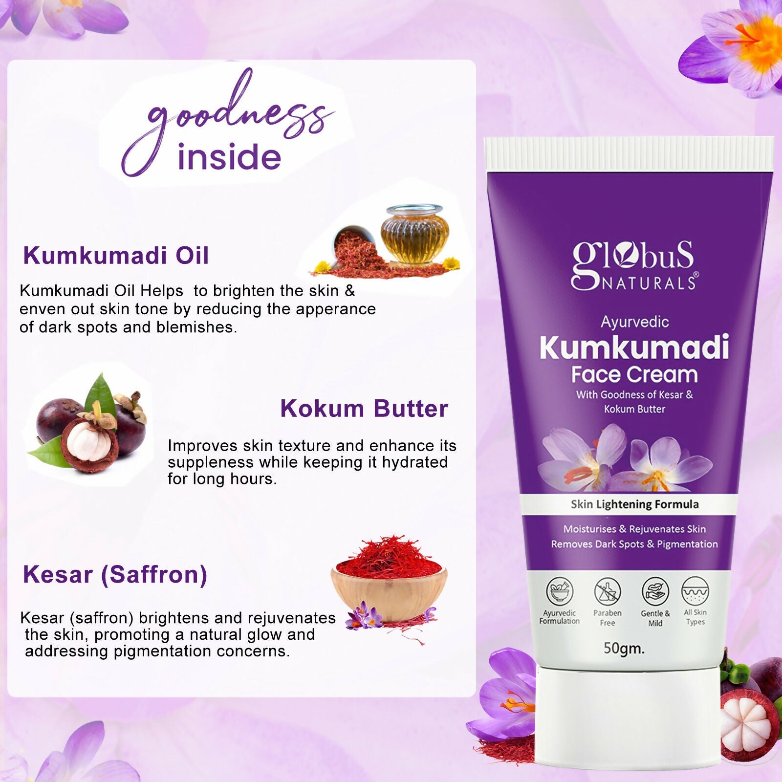 Globus Naturals Ayurvedic Kumkumadi Skin Lightening Face Cream | Swadesiicart