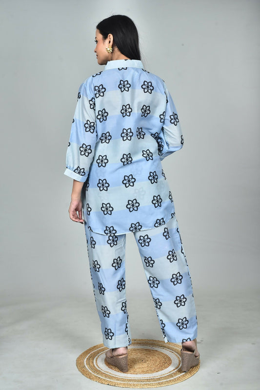Morchari Digital Print Semi Muslin Co-Ord Set Top & Trouser-Multicolor - Swadesiicart