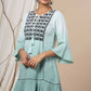 Juniper Sage Green Rayon Festive Embroidered Tiered Tunic For Women | Swadesiicart