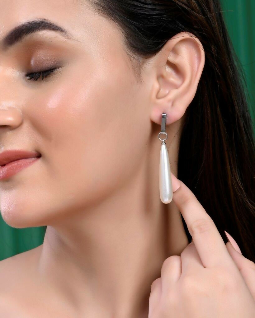 VOJ Set Of 2 Korean Drop Earrings - Gold-Polished and Silver Plated With White Pearl - Swadesiicart