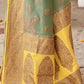 Joban Fashion Grass Green Crepe Chiffon Pure Handloom Banarasi Silk Saree | Swadesiicart