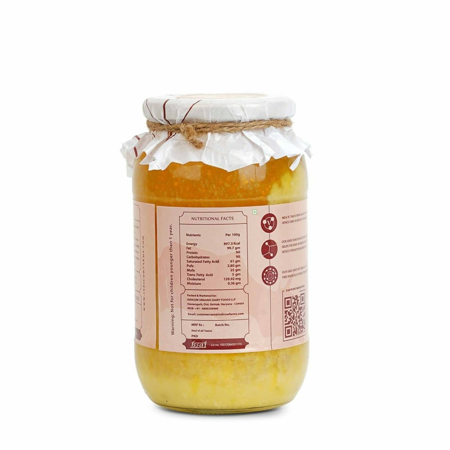 Indicow Foods Kankrej Bilona A2 Cow Ghee | 100% Desi Cow Ghee | Premium A2 Desi Ghee | Cultured Cow Pure Ghee - Swadesiicart