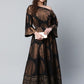 Ahalyaa Womens Black Crepe Copper Foil Printed Maxi Dress | Swadesiicart