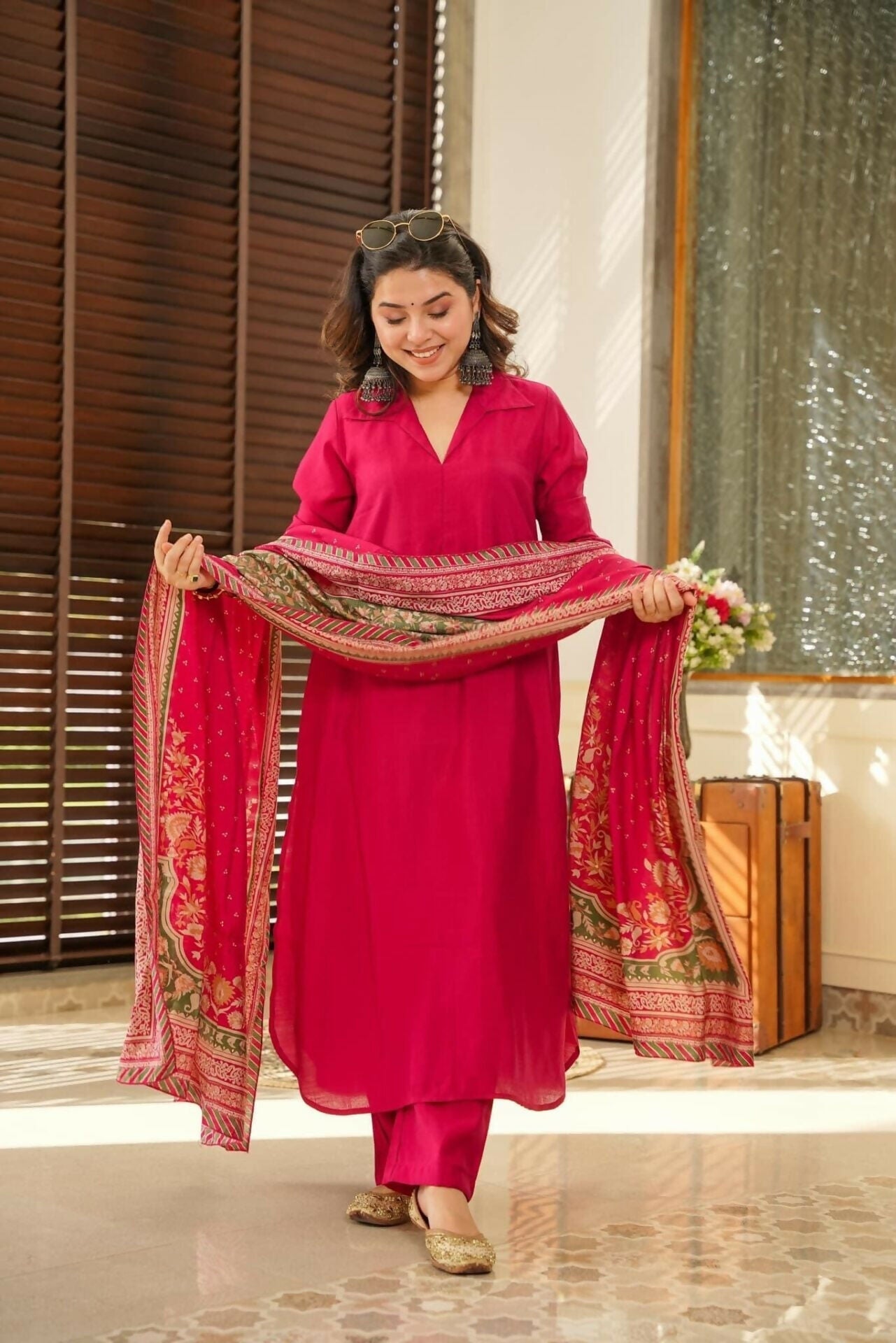 The52 Rani Women's Beautiful South Cotton Fabric Straight Kurta with Pant And Dupatta Set - Swadesiicart