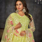 Jyoti Fashion Women's Pista Net Embroidered Anarkali Kurta Pant Set With Dupatta | Swadesiicart