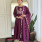 The52 Purple Women's Gorgeous Embroidered Vichitra Silk Fabric Flared Kurta Pant with Dupatta Set - Swadesiicart
