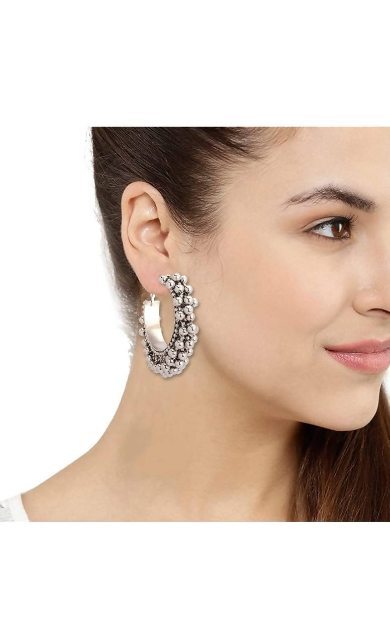 Mominos Fashion Traditional Oxidised Afghani Ghungroo Style Small Hoop Earrings - Swadesiicart
