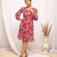 FIORRA Women's Red & Pink Georgette Floral Printed Western Dress - Swadesiicart