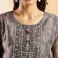 Grey Chinon Digital Printed With Hand Work Kurta - Himanshi - Swadesiicart