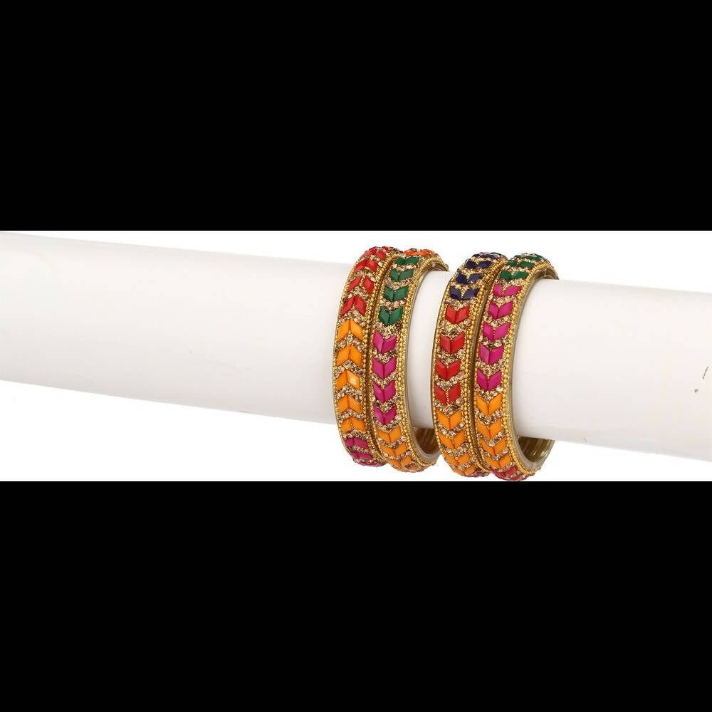 Afast Bridal Wedding & Party Fashionable Colorful Glass Bangle/Kada Set, Pack Of 4 - Multicolor - Swadesiicart