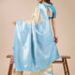 Astita Aura Silk Cream Sky Blue Banarasi Silk Saree | Swadesiicart