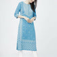Indian Clothing Cheera Embellished Daily Wear Cotton Blend Kurta - Sky Blue - Swadesiicart