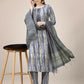 Jyoti Fashion Women's Grey Rayon Print with Embroidery & Fancy Lace Work Kurta with Trouser & Dupatta | Swadesiicart