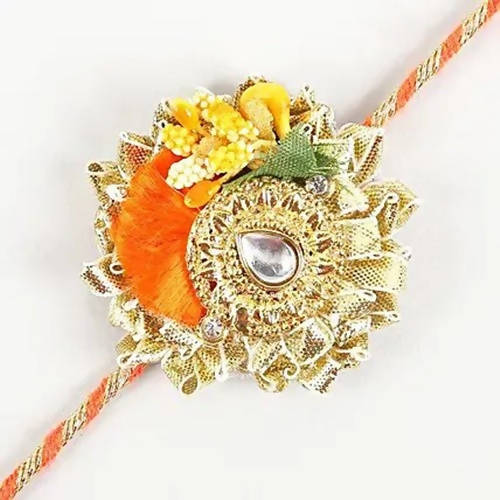 Zardosi Flower Design Rakhi & Kaju Katli Box | Swadesiicart