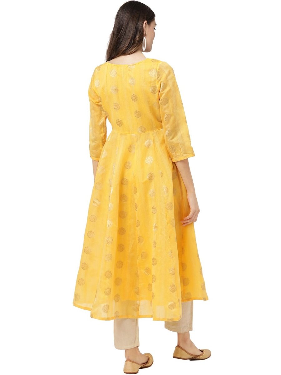 Ahalyaa Women Yellow Chanderi Jacquard Woven Dress | Swadesiicart