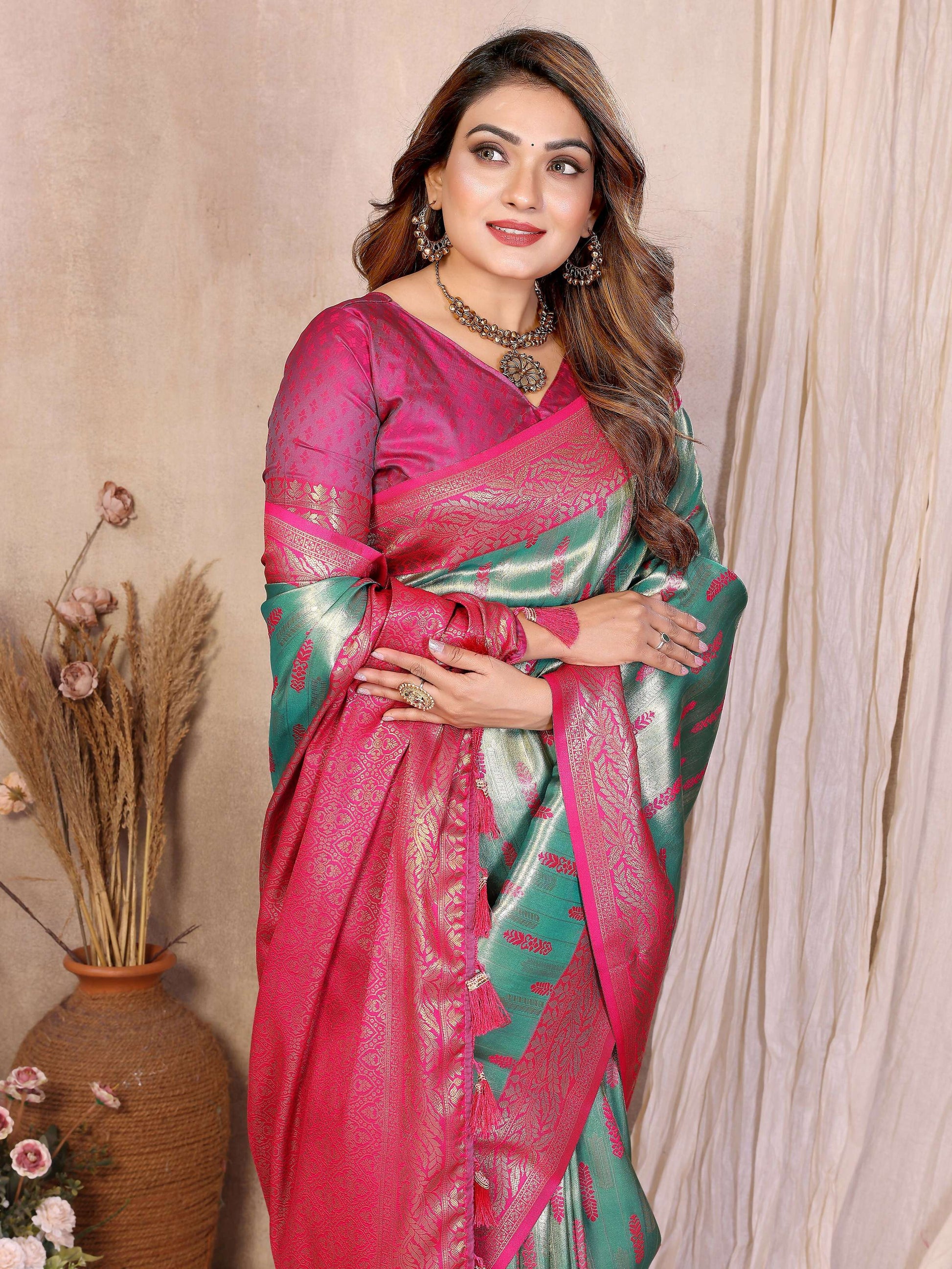 Aastha Fashion Sea Green Tissue Silk Paithani Woven Saree