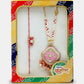 NVR Women & Men Set of 2 Pink Lotus Shape Kundan Stone-Studded & Beaded Bhaiya Bhabhi Rakhi With Roli Chawal & Chocolate | Swadesiicart