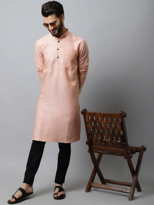 Even Apparels Pink Color Pure Cotton Men's Kurta With Band Collar (SLD1186) | Swadesiicart